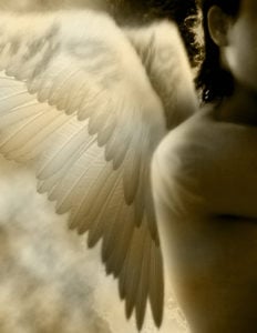 A romantic sepia toned gothic angel image.
